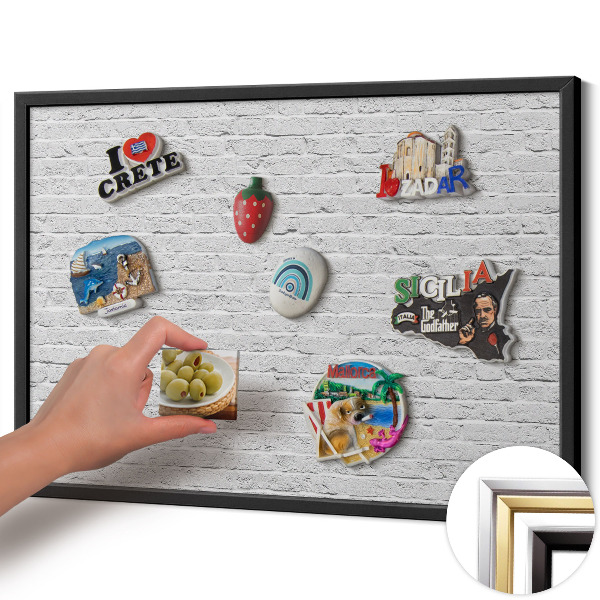 Magnetic board with black frame Brick wall, light wall
