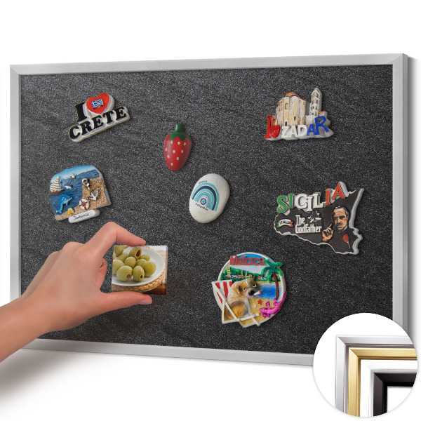 Magnetic board with silver frame Stone wall texture