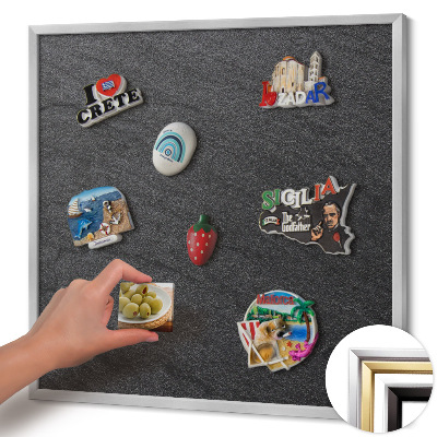 Magnetic board with silver frame Stone wall texture