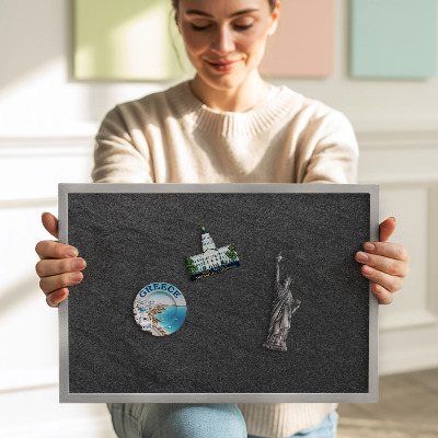 Magnetic board with silver frame Stone wall texture