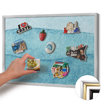 Magnetic board with silver frame Watercolor blue waves