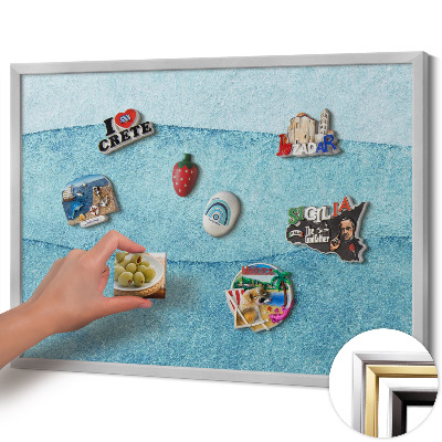 Magnetic board with silver frame Watercolor blue waves