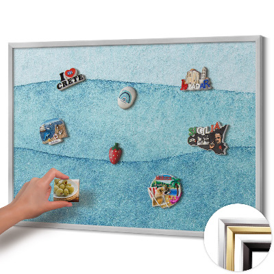 Magnetic board with silver frame Watercolor blue waves