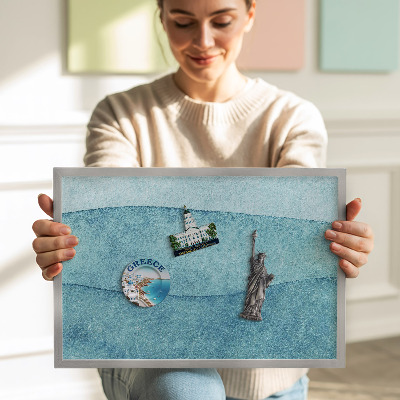 Magnetic board with silver frame Watercolor blue waves