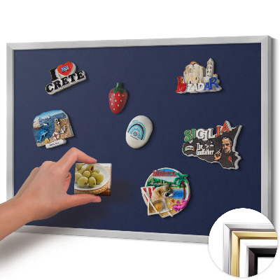 Magnetic board with silver frame Dark navy blue color