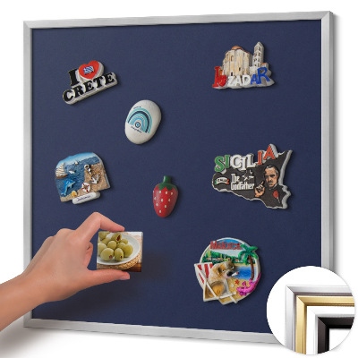 Magnetic board with silver frame Dark navy blue color
