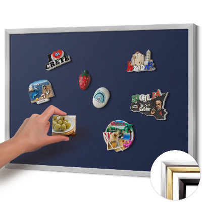Magnetic board with silver frame Dark navy blue color