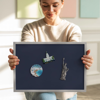 Magnetic board with silver frame Dark navy blue color
