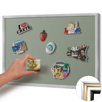 Magnetic board with silver frame Light olive color