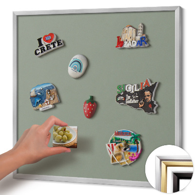Magnetic board with silver frame Light olive color