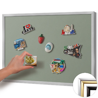 Magnetic board with silver frame Light olive color