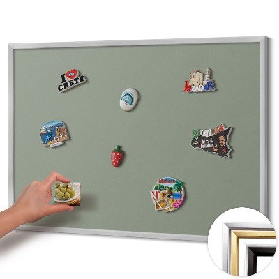 Magnetic board with silver frame Light olive color
