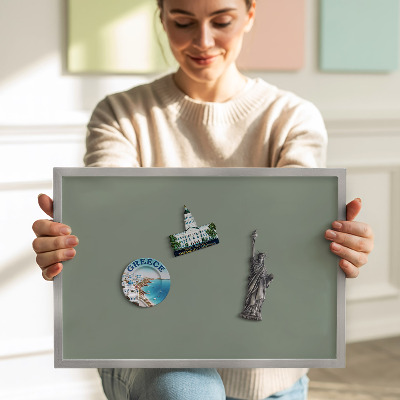 Magnetic board with silver frame Light olive color