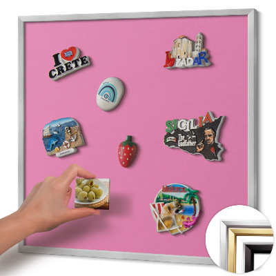 Magnetic board with silver frame Pink color
