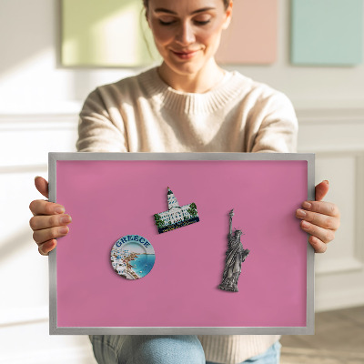 Magnetic board with silver frame Pink color