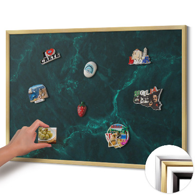 Magnetic board with a gold frame Bottle green marble