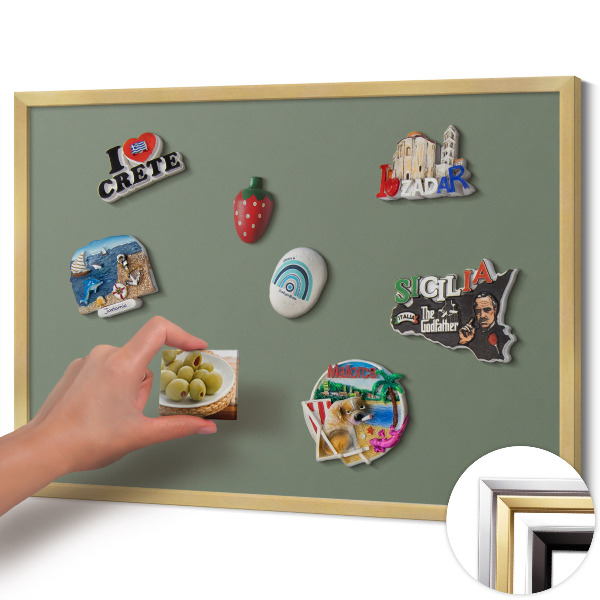 Magnetic board with a gold frame Olive color