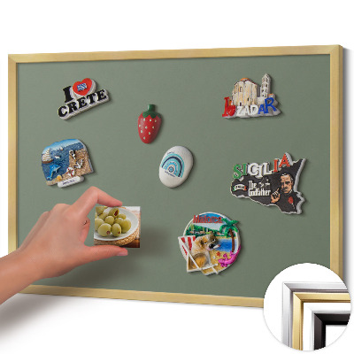 Magnetic board with a gold frame Olive color