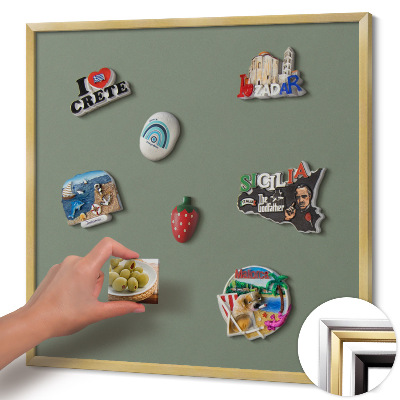 Magnetic board with a gold frame Olive color