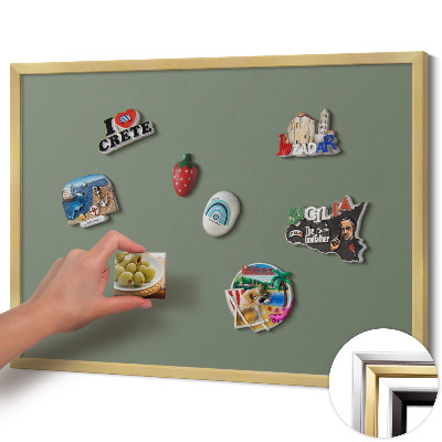 Magnetic board with a gold frame Olive color
