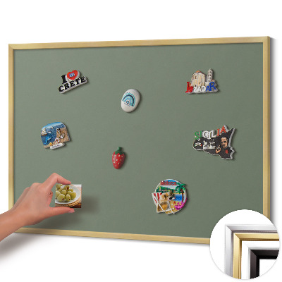 Magnetic board with a gold frame Olive color
