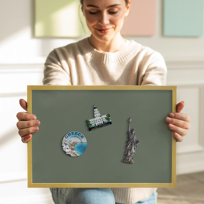Magnetic board with a gold frame Olive color