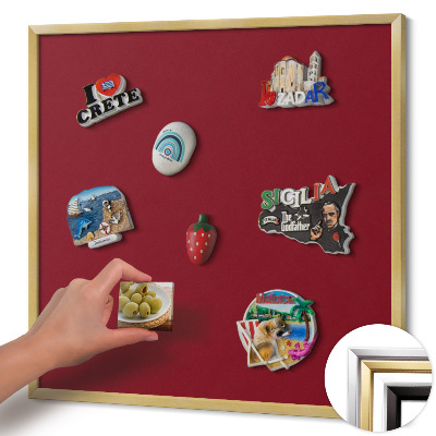 Magnetic board with a gold frame Burgundy color
