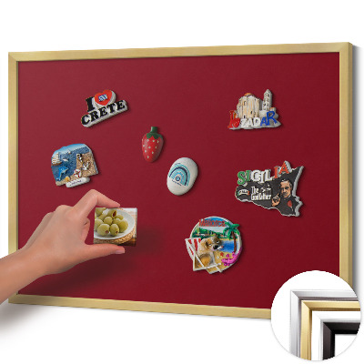 Magnetic board with a gold frame Burgundy color