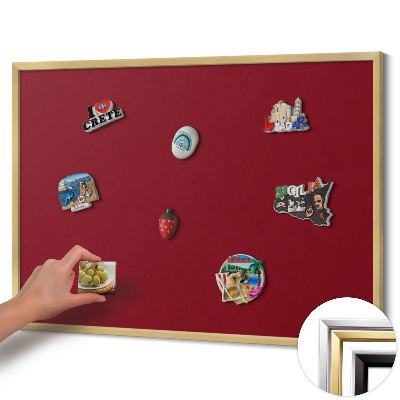 Magnetic board with a gold frame Burgundy color