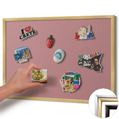 Magnetic board with a gold frame Pastel pink color