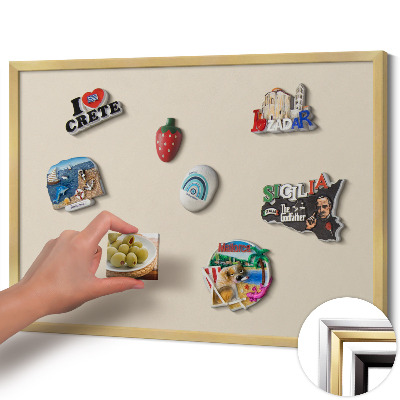 Magnetic board with a gold frame Light beige color