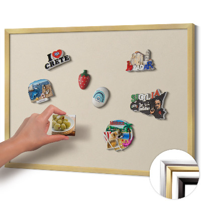 Magnetic board with a gold frame Light beige color