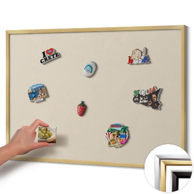 Magnetic board with a gold frame Light beige color