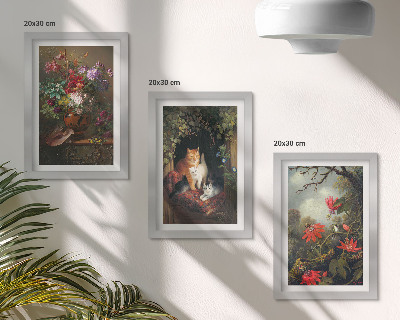 3-piece wall art set Vintage flowers cats and plants in nature