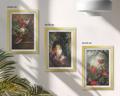 3-piece wall art set Vintage flowers cats and plants in nature