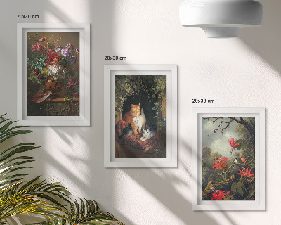 3-piece wall art set Vintage flowers cats and plants in nature