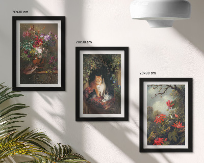 3-piece wall art set Vintage flowers cats and plants in nature