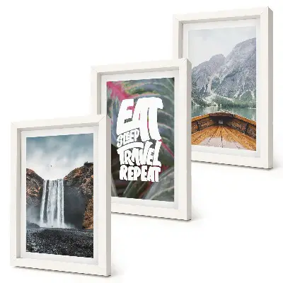 Photo frame wall featuring waterfall mountains travel nature boat and vegetation