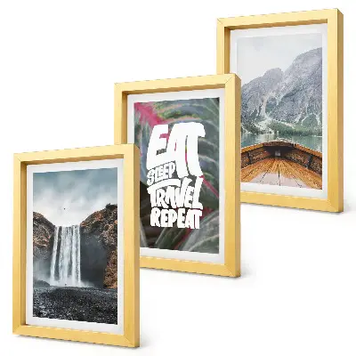Photo frame wall featuring waterfall mountains travel nature boat and vegetation