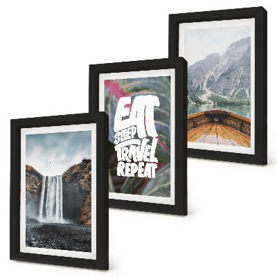 Photo frame wall Waterfall mountains travel nature boat and vegetation