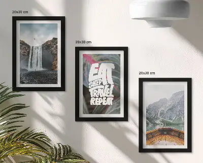 Photo frame wall featuring waterfall mountains travel nature boat and vegetation