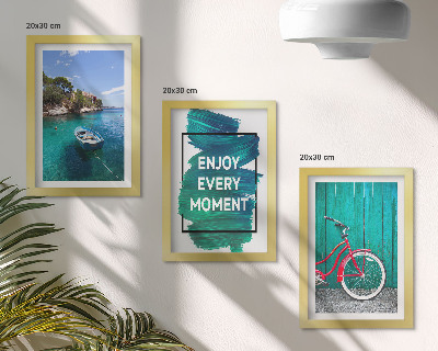 Photo frame wall Sea view with boat bicycle inspirational inscription