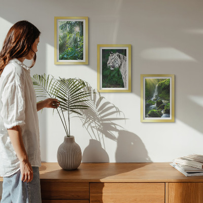 3-piece wall art set Jungle with a white tiger and a wild waterfall