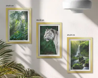 3-piece wall art set featuring a jungle landscape with a white tiger and a waterfall