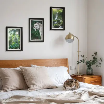 3-piece wall art set featuring a jungle landscape with a white tiger and a waterfall