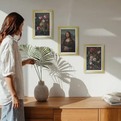 Vintage Flowers Skull and Mona Lisa Portrait Wall Art 3-piece set