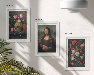 3-piece wall art set Vintage Flowers Skull and Mona Lisa Portrait by Leonardo da Vinci