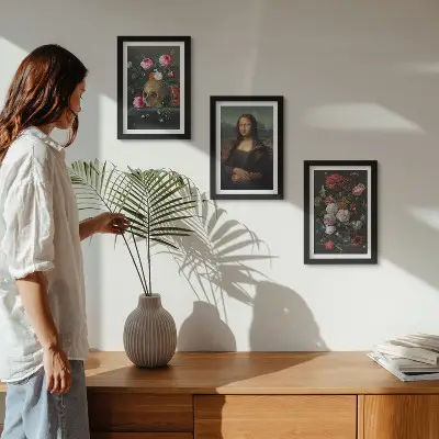 Vintage Flowers Skull and Mona Lisa Portrait Wall Art 3-piece set