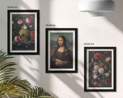 3-piece wall art set Vintage Flowers Skull and Mona Lisa Portrait by Leonardo da Vinci