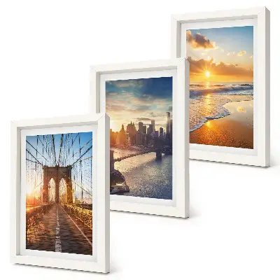 Photo frame wall with bridges and urban sunset motifs